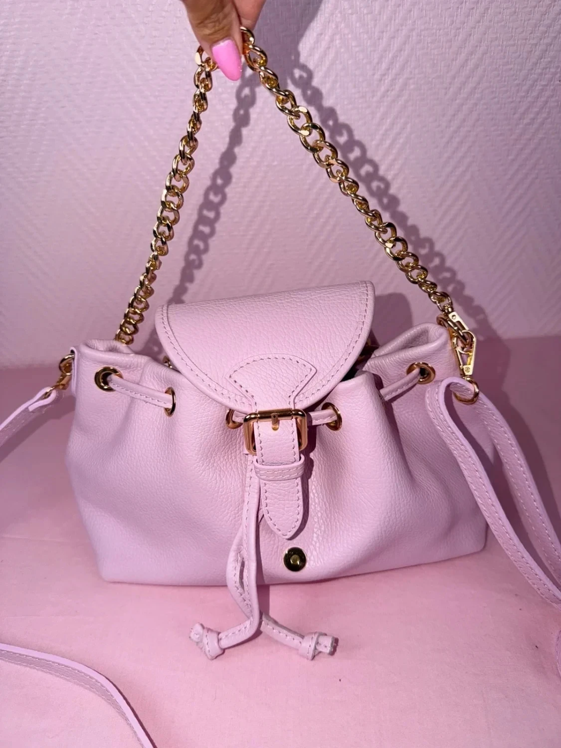 Bolsa vera Italy Bolsa de couro genuíno rosa montana – photo 4